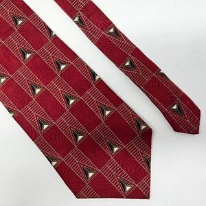 GRAHAM & LOCKWOOD SILK TIE RED GRAY GEOMETRIC SUNBURST SATIN TEXTURED 4" X 56"